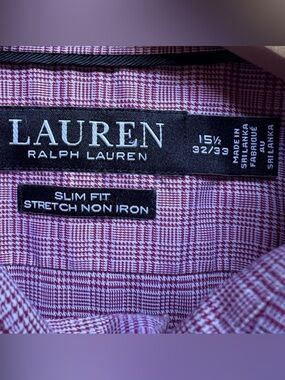 Ralph Lauren Black Label Button Up Shirt Men 15.5 32/33 Burgundy Check Cutaway